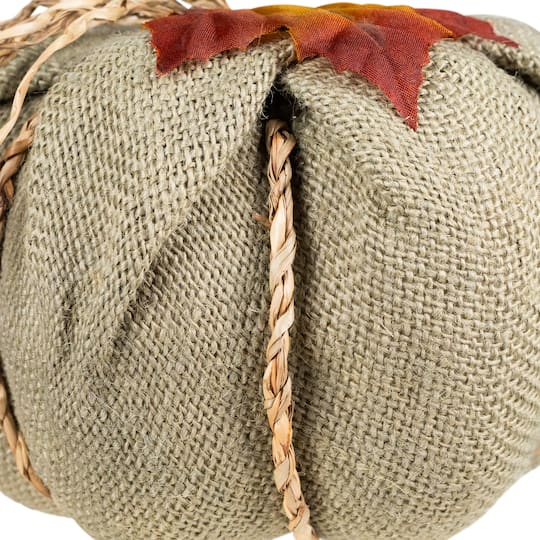7" Green Burlap Autumn Harvest Tabletop Pumpkin